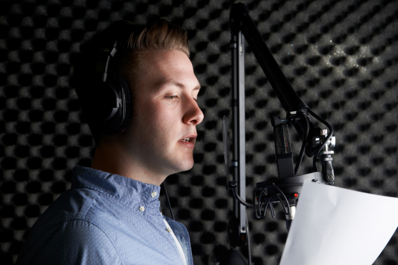 Man In Recording Studio recording voice over